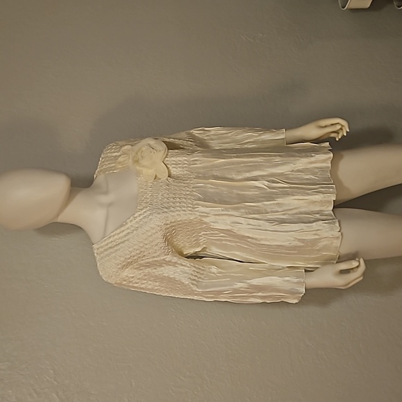 VTG TOFFEE APPLE 1990s White Satin Rosette Square Neck Castlecore Blouse - Picture 4 of 9